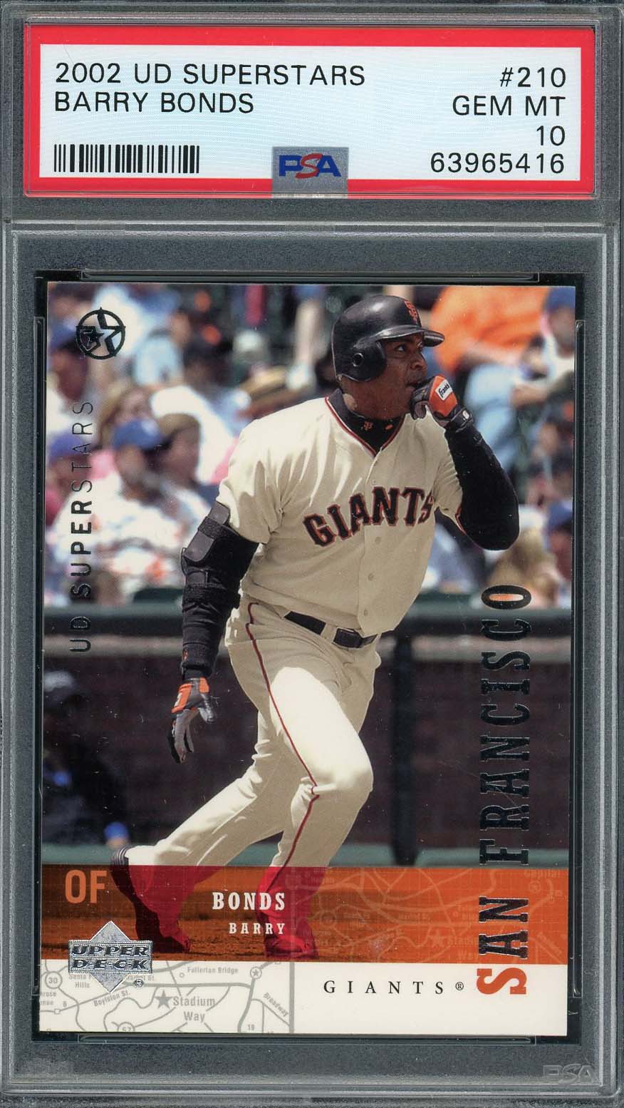 Barry Bonds 2002 Upper Deck Superstars Baseball Card #210 Graded PSA 10
