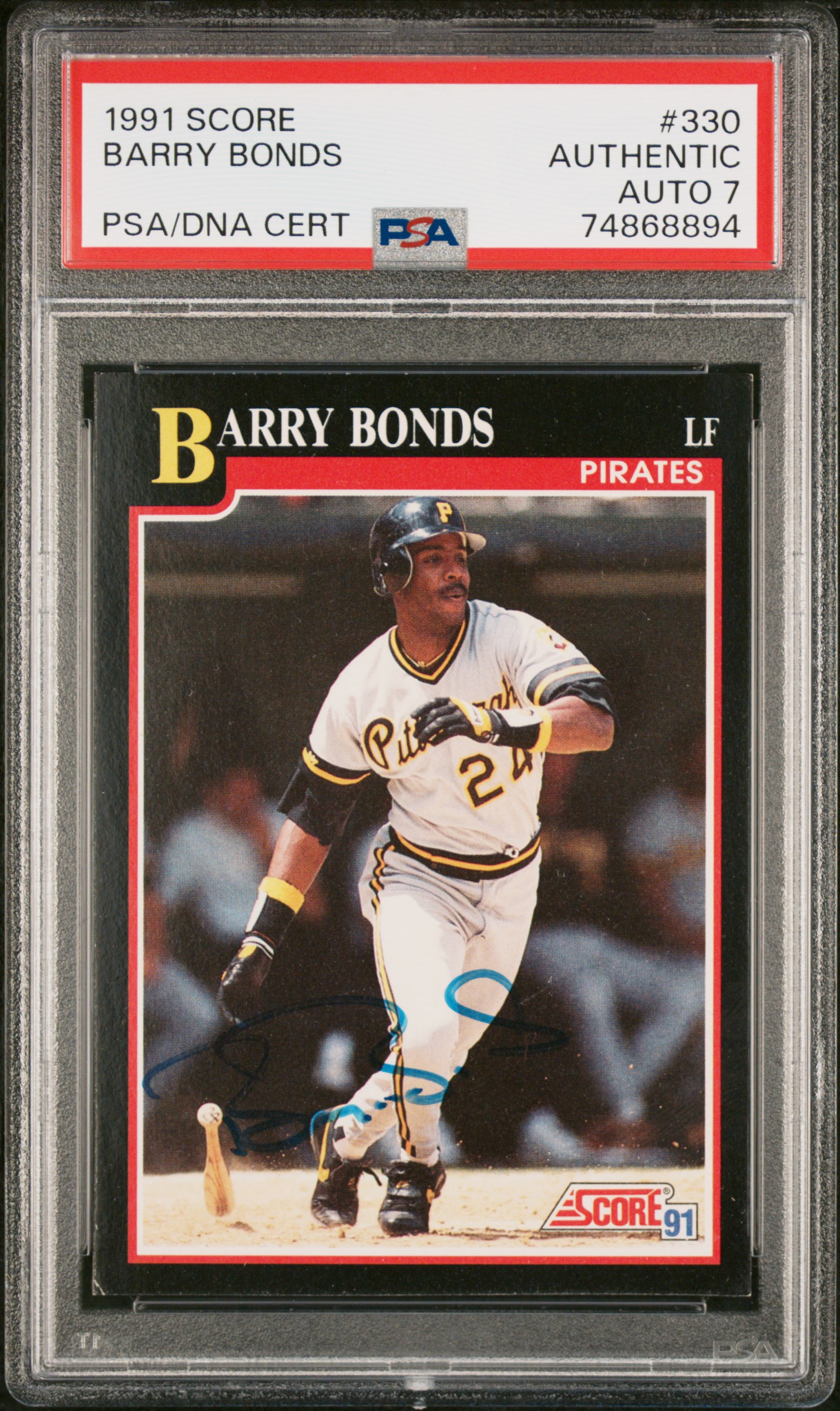 Barry Bonds 1991 Score Signed Baseball Card #330 Auto Graded PSA 7