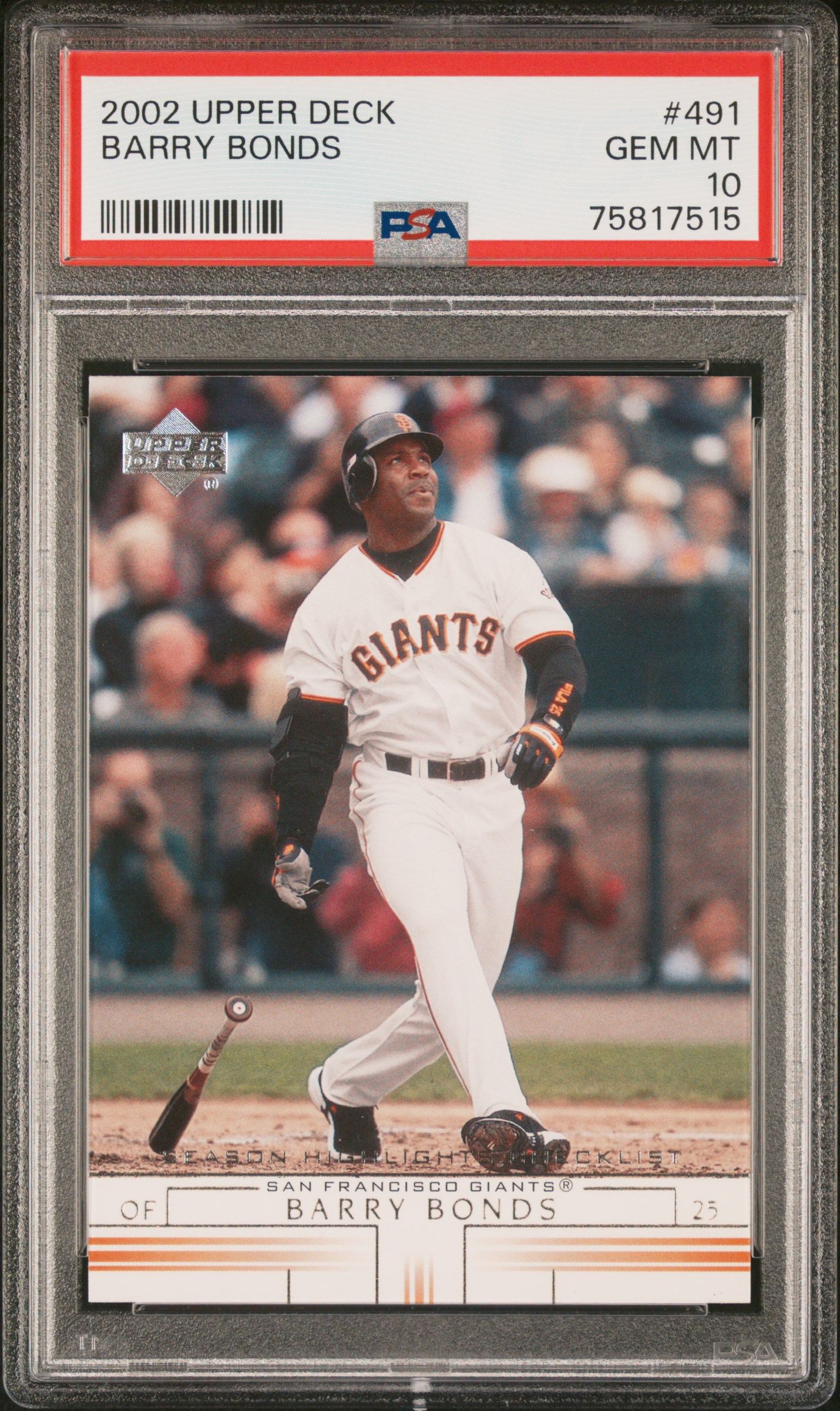 Barry Bonds 2002 Upper Deck Baseball Card #491 Graded PSA 10