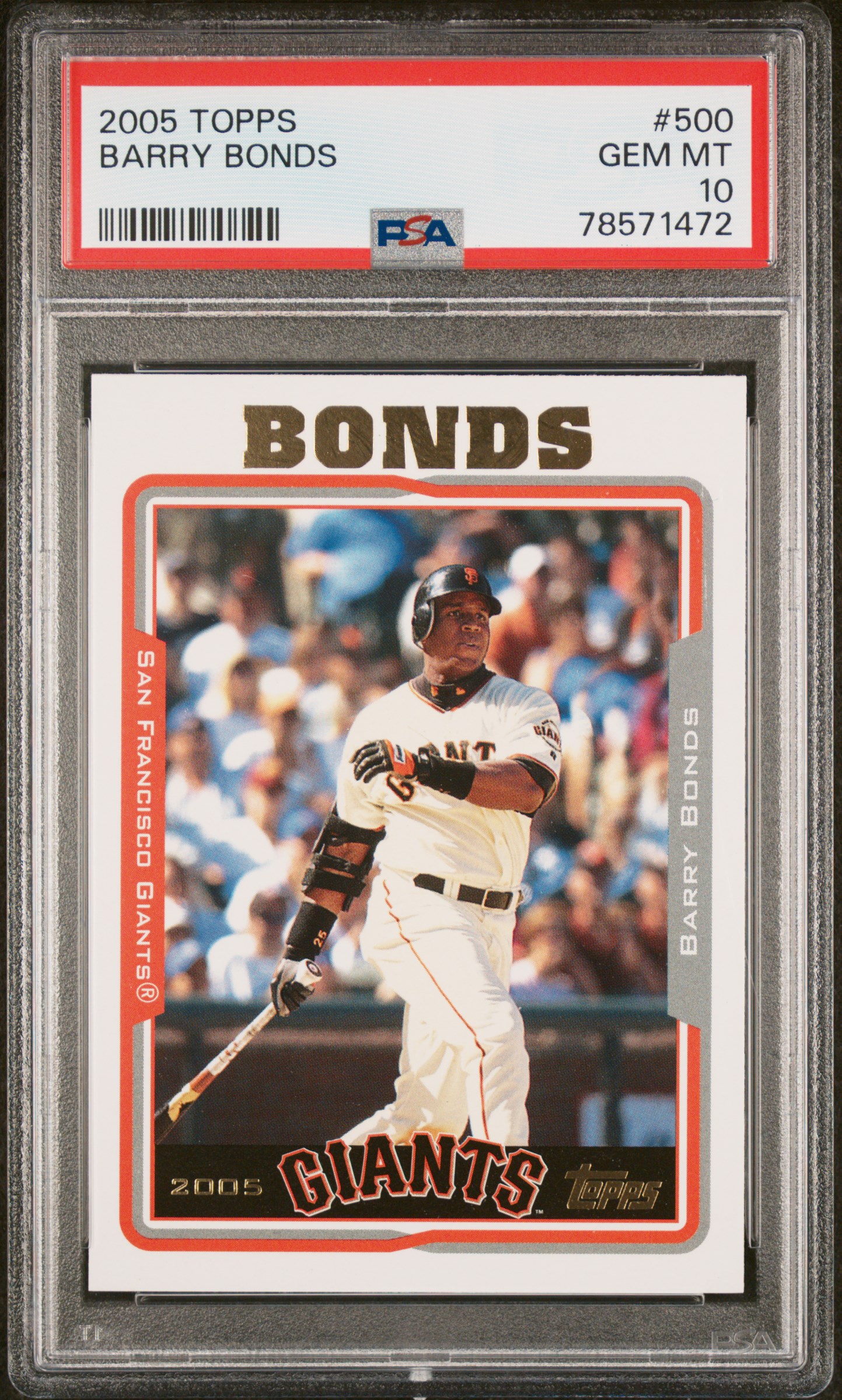 Barry Bonds 2005 Topps Baseball Card #500 Graded PSA 10