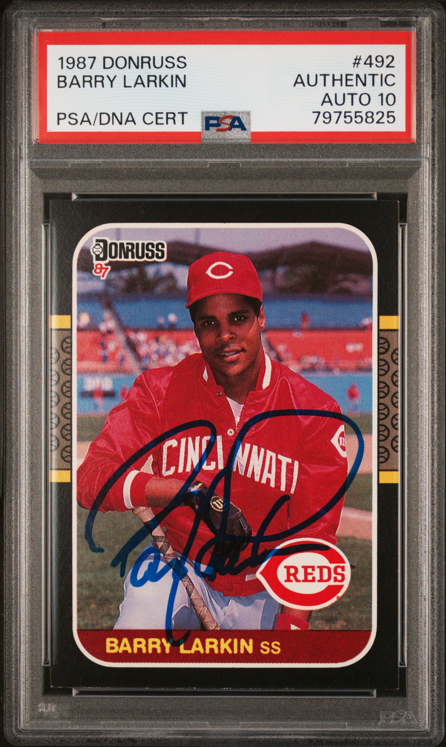 Barry Larkin 1987 Donruss Signed Rookie Card #492 Auto Graded PSA 10 79755825