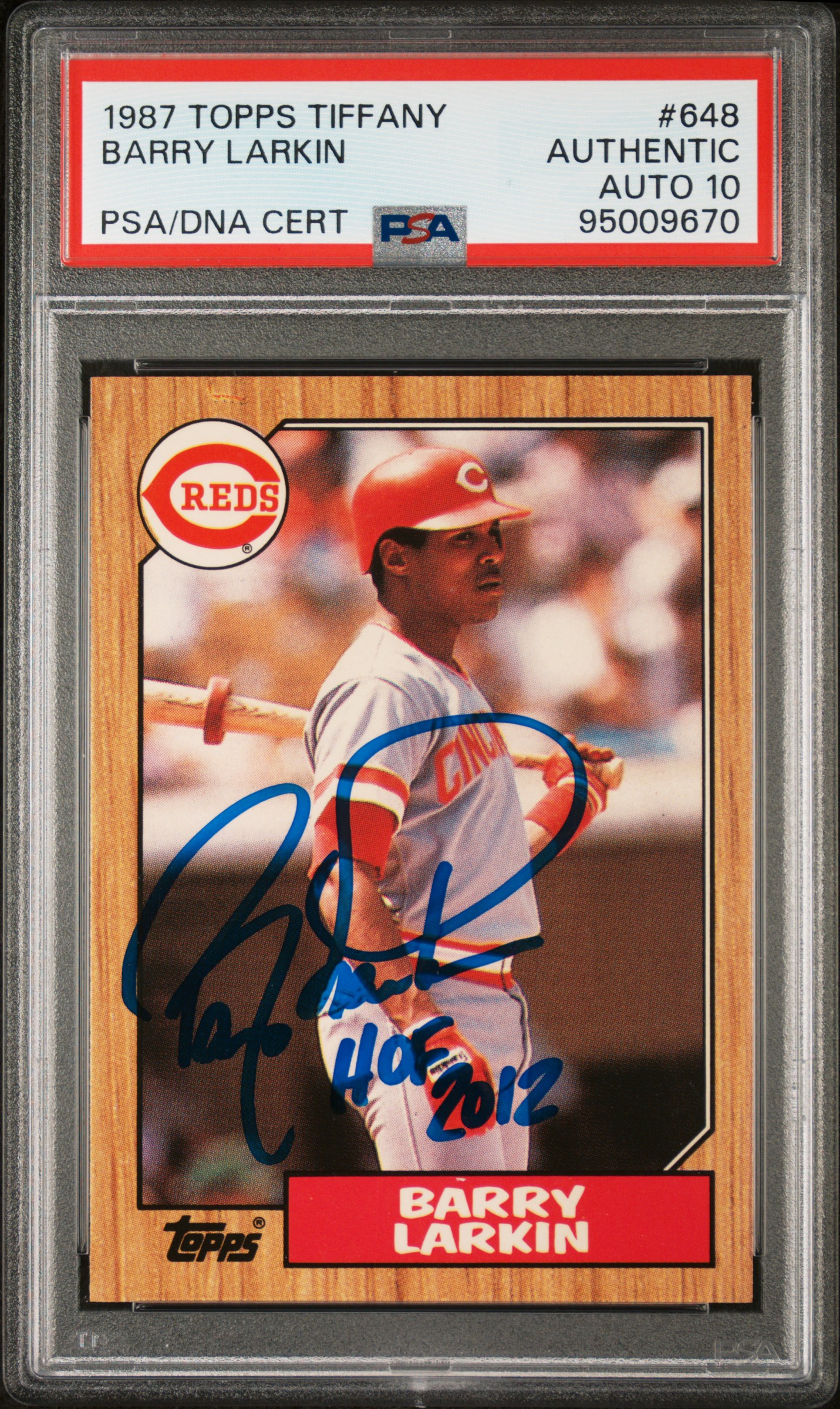 Barry Larkin 1987 Topps Tiffany Signed Rookie Card #648 HOF Auto Graded PSA 10