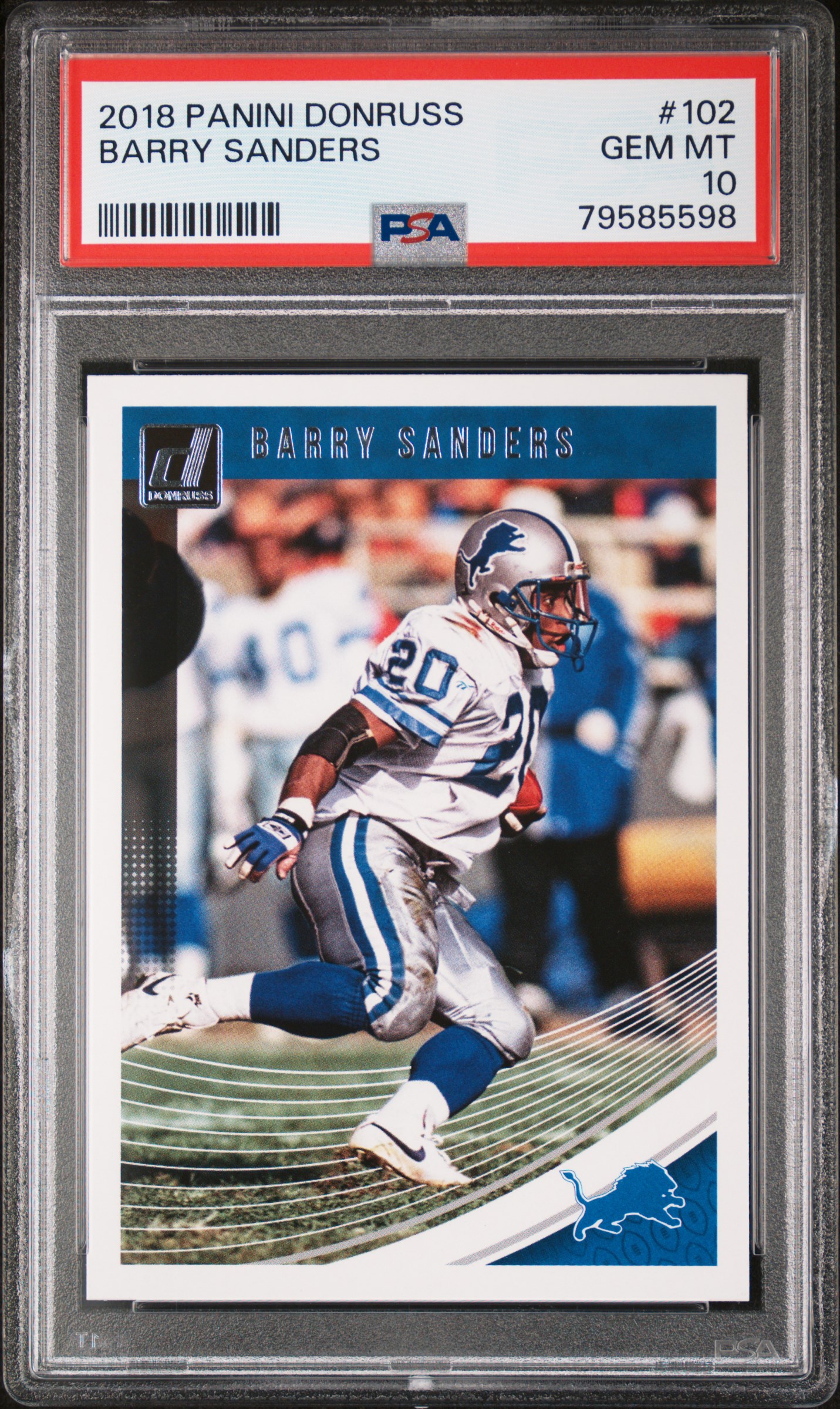 Barry Sanders 2018 Panini Donruss Football Card #102 Graded PSA 10