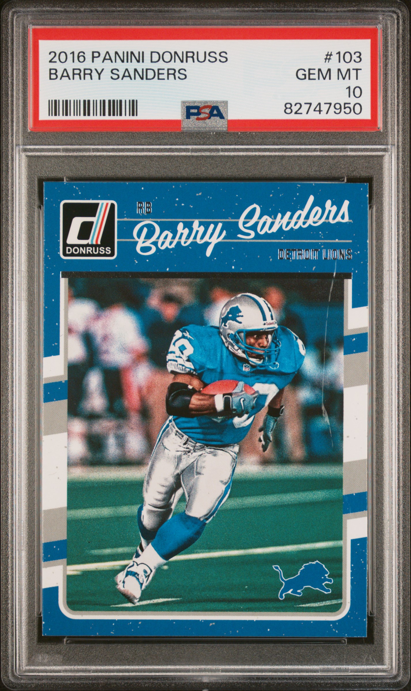 Barry Sanders 2016 Panini Donruss Football Card #103 Graded PSA 10