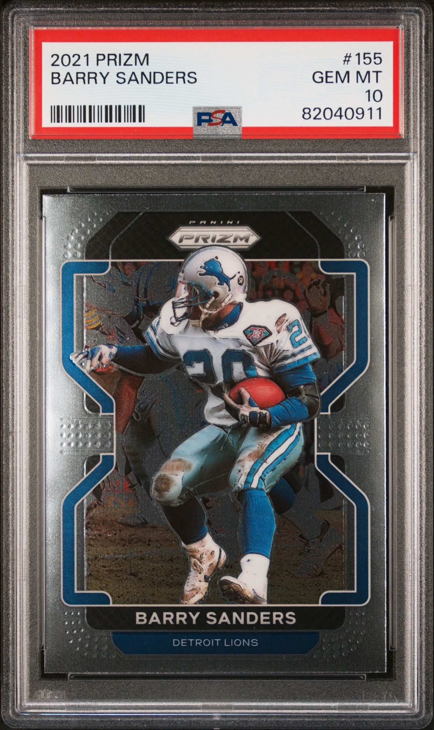 Barry Sanders 2021 Panini Prizm Football Card #155 Graded PSA 10