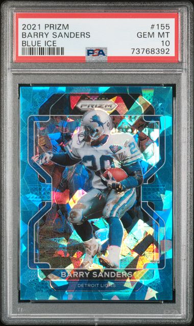 Barry Sanders 2021 Panini Blue Ice Prizm Football Card #155 Graded PSA 10 33/99