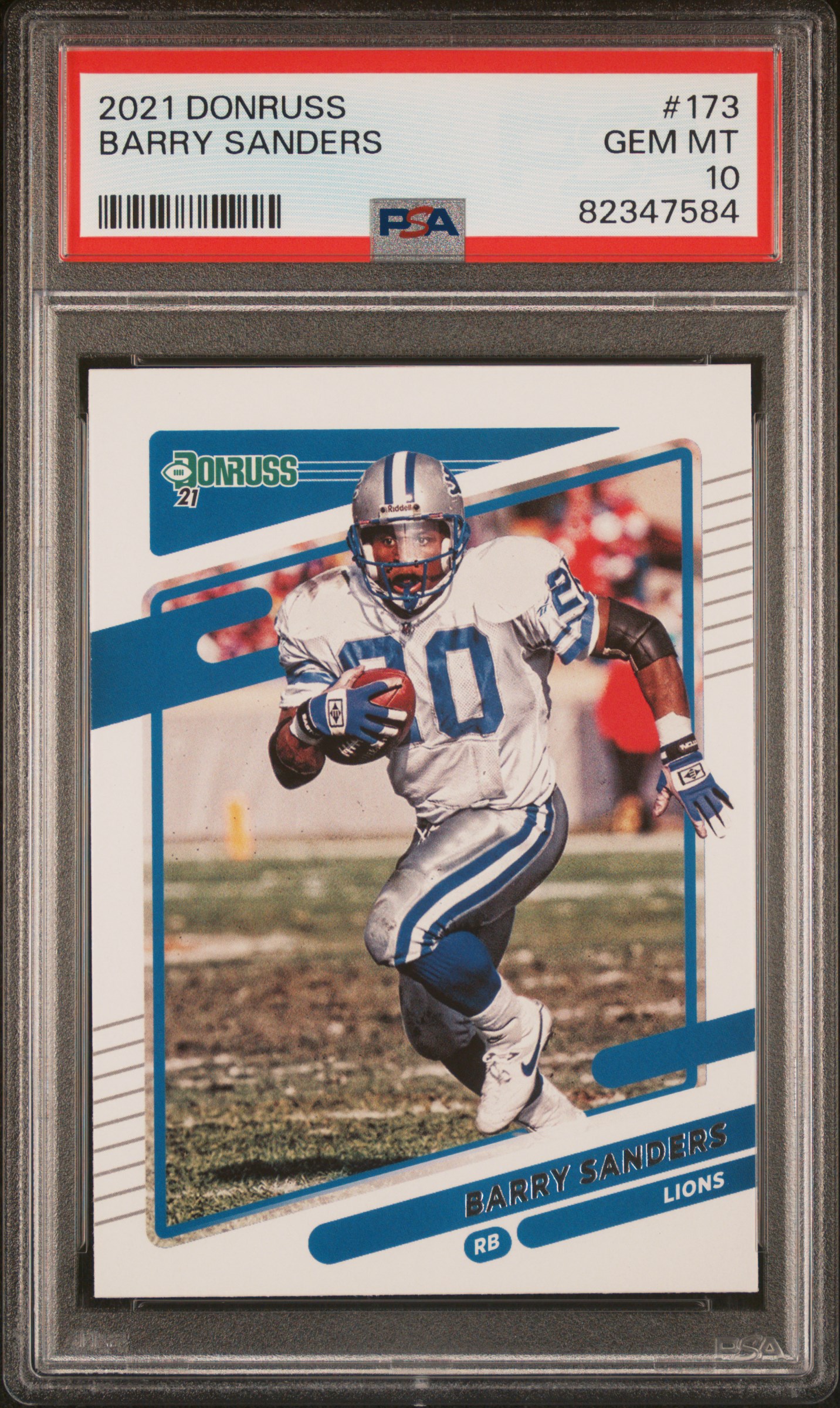 Barry Sanders 2021 Panini Donruss Football Card #173 Graded PSA 10