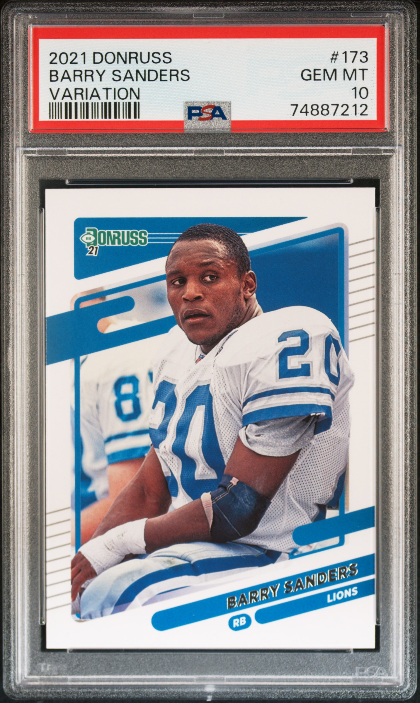 Barry Sanders 2021 Panini Donruss Variation Football Card #173 Graded PSA 10