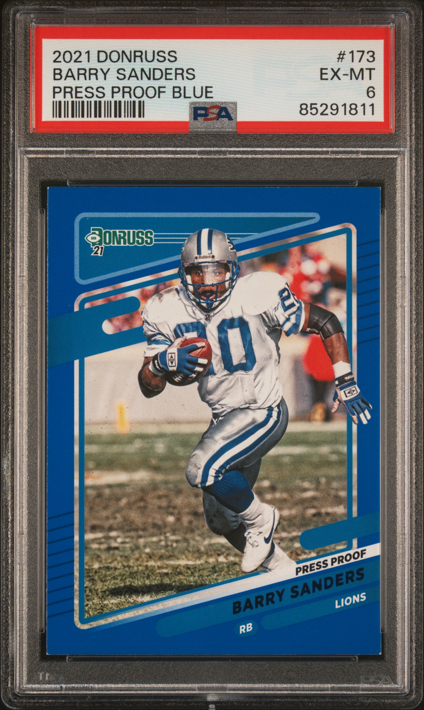 Barry Sanders 2021 Panini Donruss Press Proof Blue Card #173 Graded PSA 6