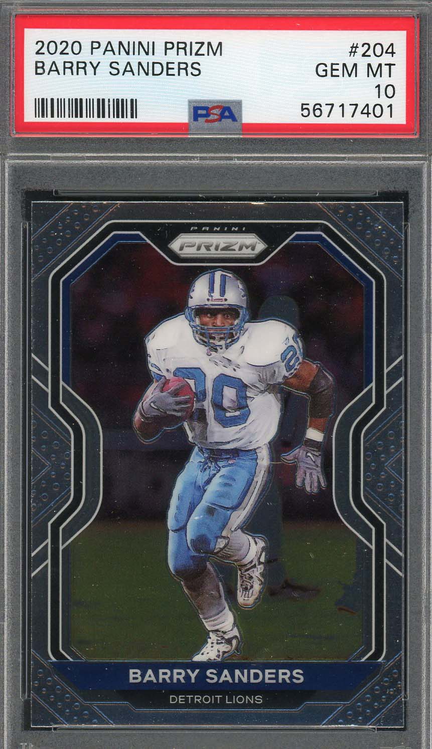 Barry Sanders 2020 Panini Prizm Football Card #204 Graded PSA 10