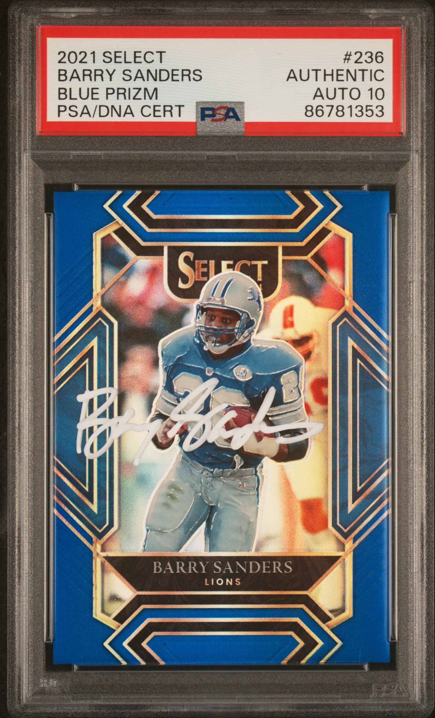 Barry Sanders 2021 Panini Select Blue Prizm Signed Card #236 Auto PSA 10 77/99