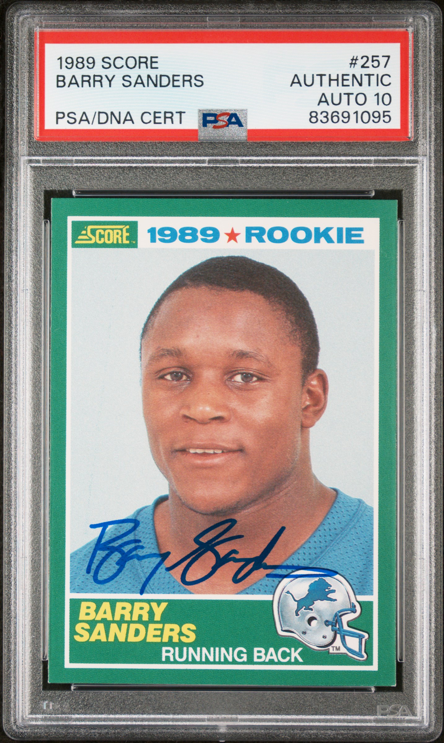 Barry Sanders 1989 Score Signed Football Rookie Card #257 Graded PSA 10 83691095