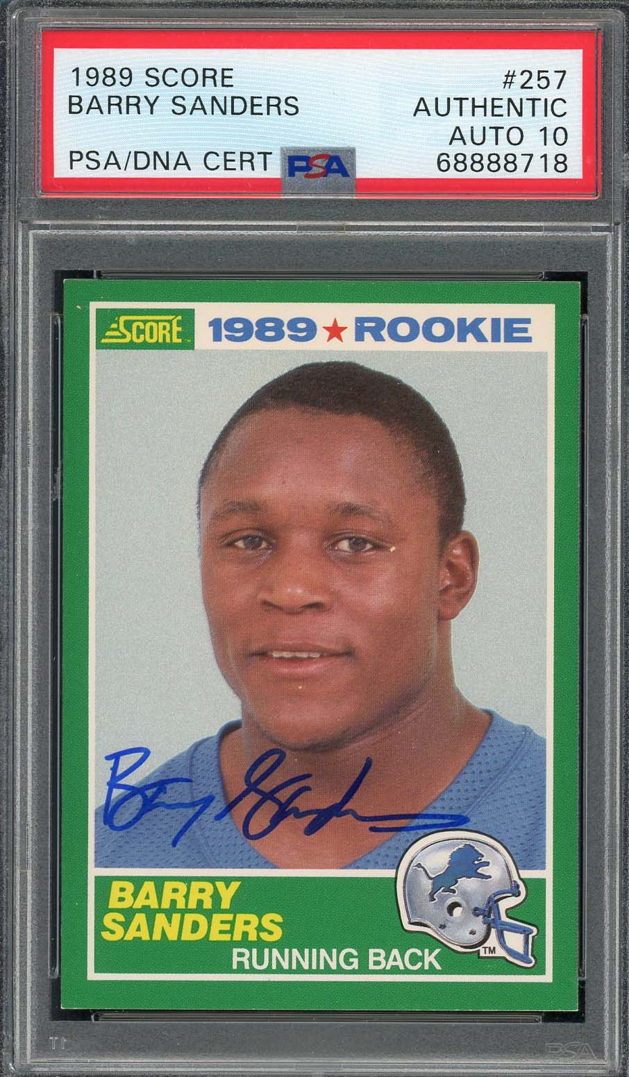 Barry Sanders 1989 Score Signed Rookie Card #257 Auto Graded PSA 10 68888718