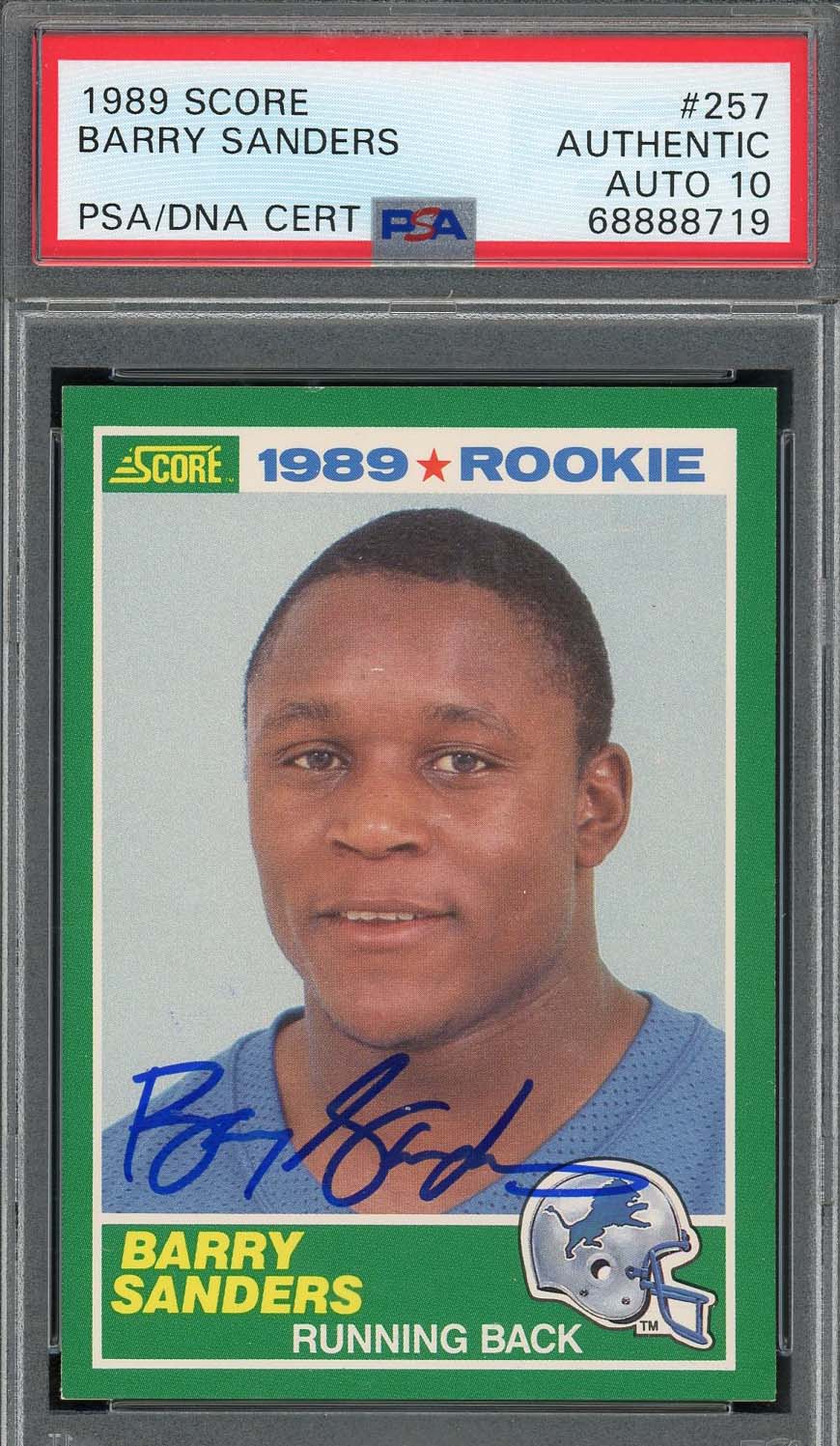Barry Sanders 1989 Score Signed Rookie Card #257 Auto Graded PSA 10 68888719