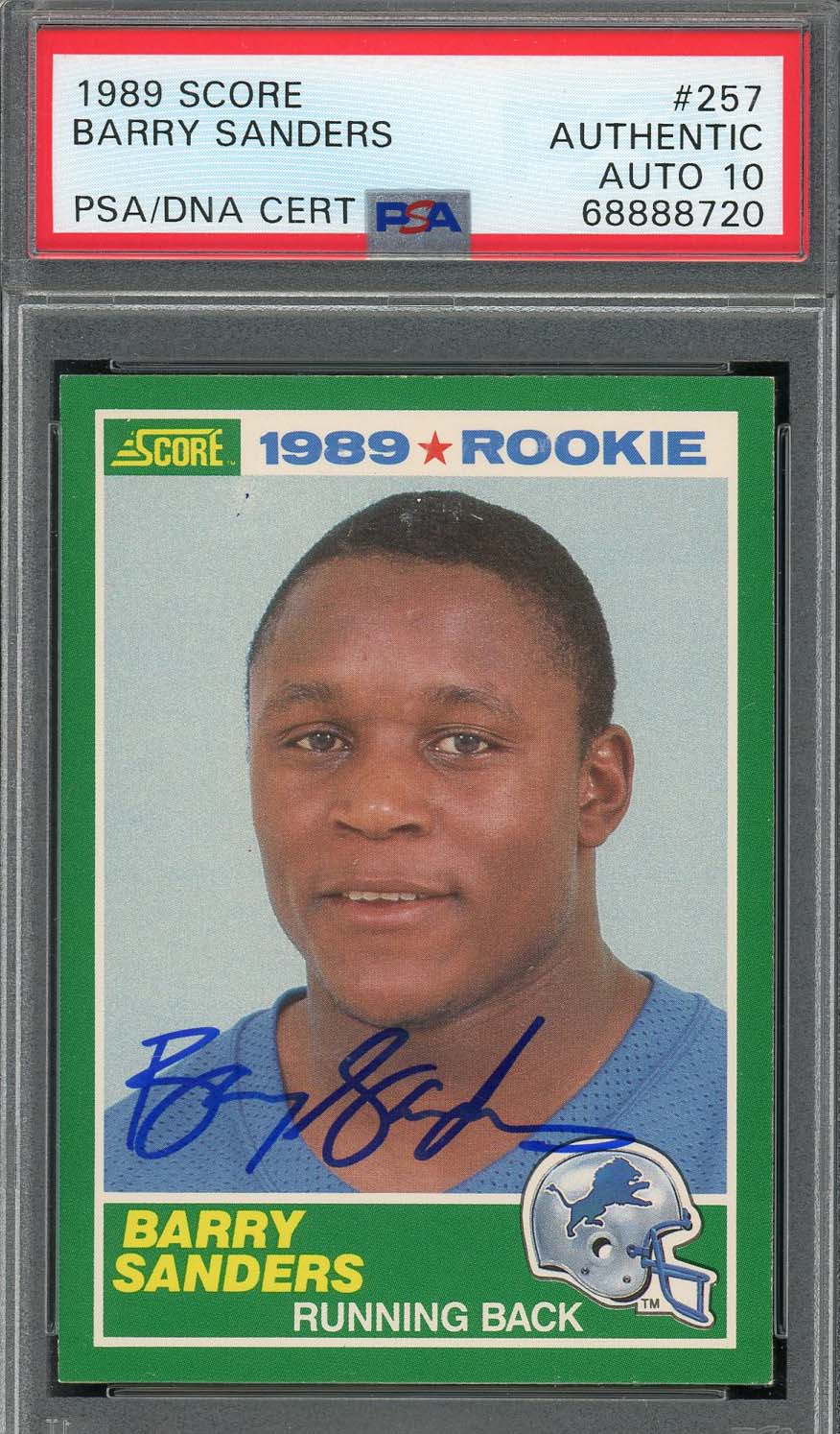 Barry Sanders 1989 Score Signed Rookie Card #257 Auto Graded PSA 10 68888720