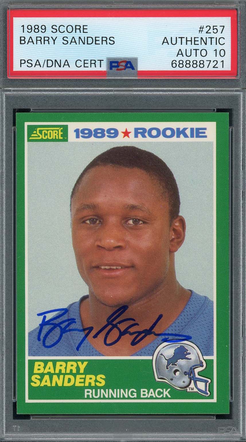 Barry Sanders 1989 Score Signed Rookie Card #257 Auto Graded PSA 10 68888721