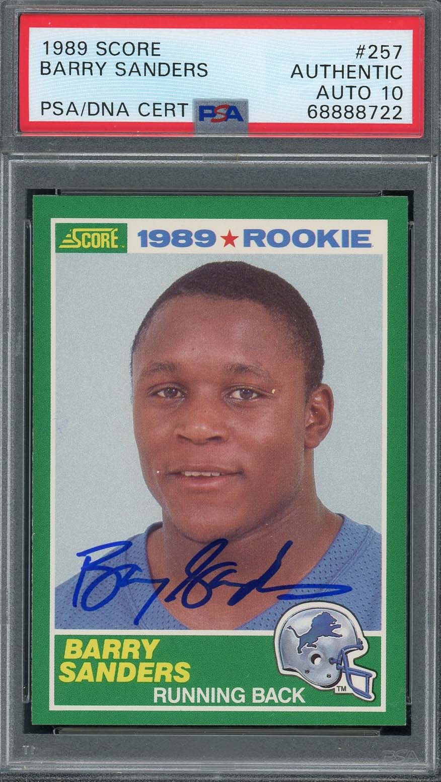 Barry Sanders 1989 Score Signed Rookie Card #257 Auto Graded PSA 10 68888722
