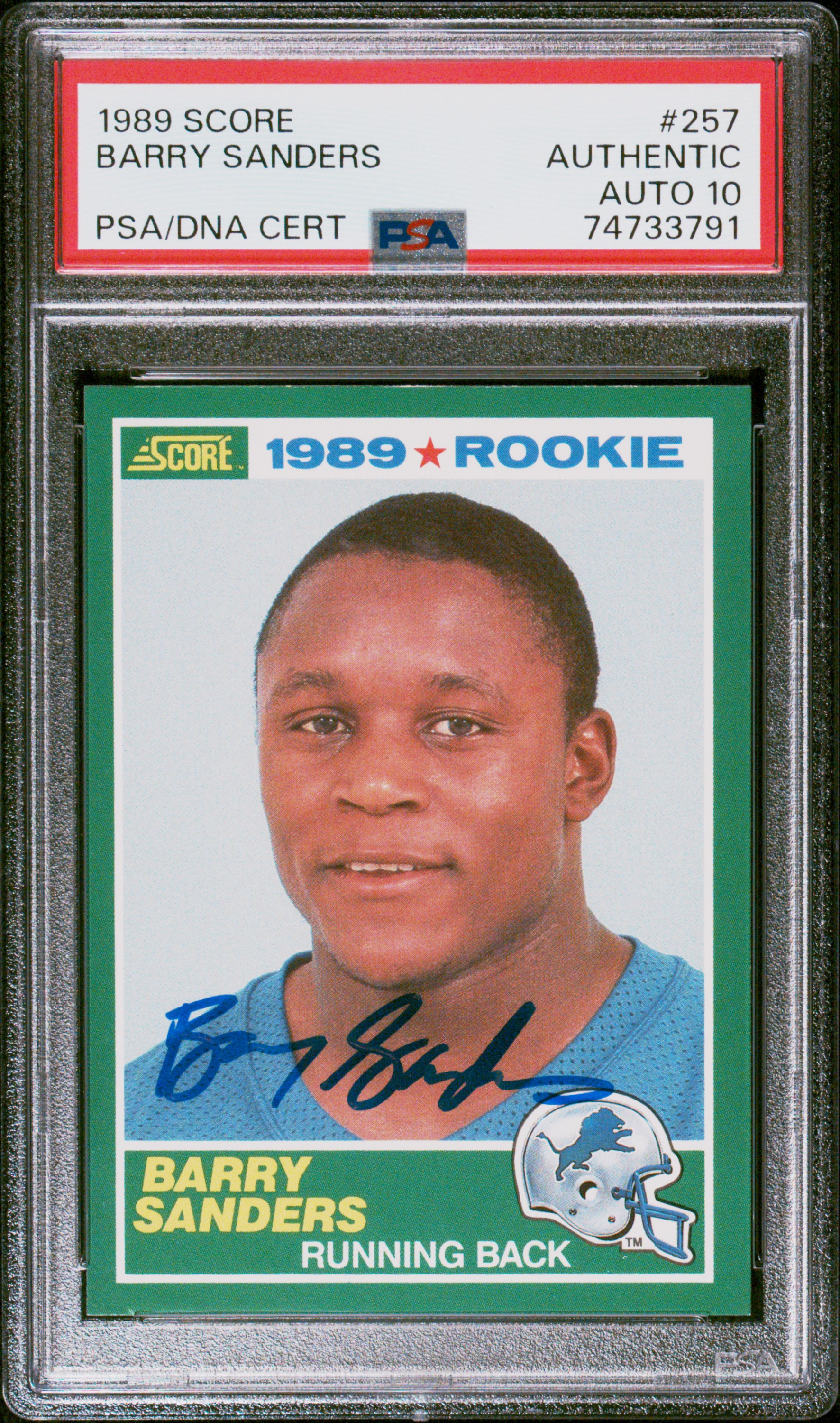 Barry Sanders 1989 Score Signed Rookie Card #257 Auto Graded PSA 10 74733791