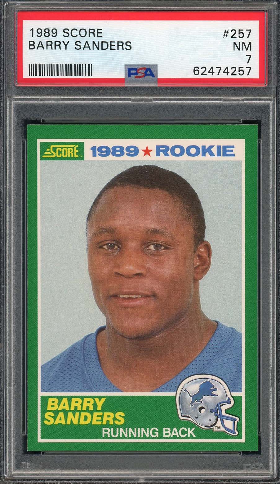 Barry Sanders 1989 Score Football Rookie Card RC #257 Graded PSA 7
