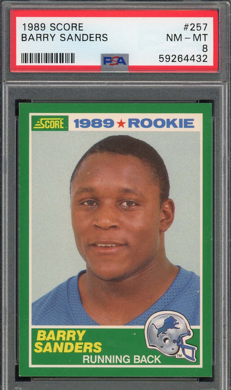 Barry Sanders 1989 Score Football Rookie Card RC #257 Graded PSA 8