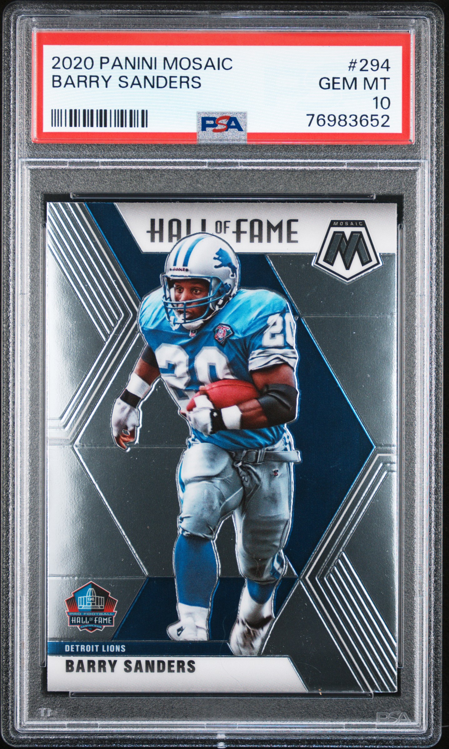 Barry Sanders 2020 Panini Mosaic Football Card #294 Graded PSA 10