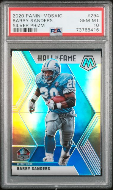Barry Sanders 2020 Panini Mosaic Silver Prizm Football Card #294 Graded PSA 10