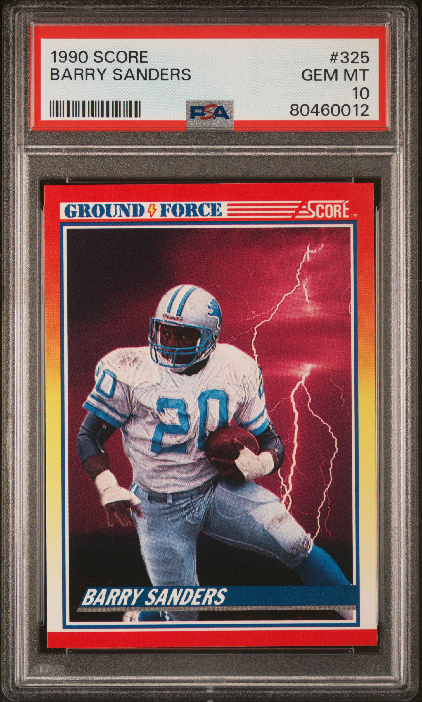 Barry Sanders 1990 Score Ground Force Football Card #325 Graded PSA 10