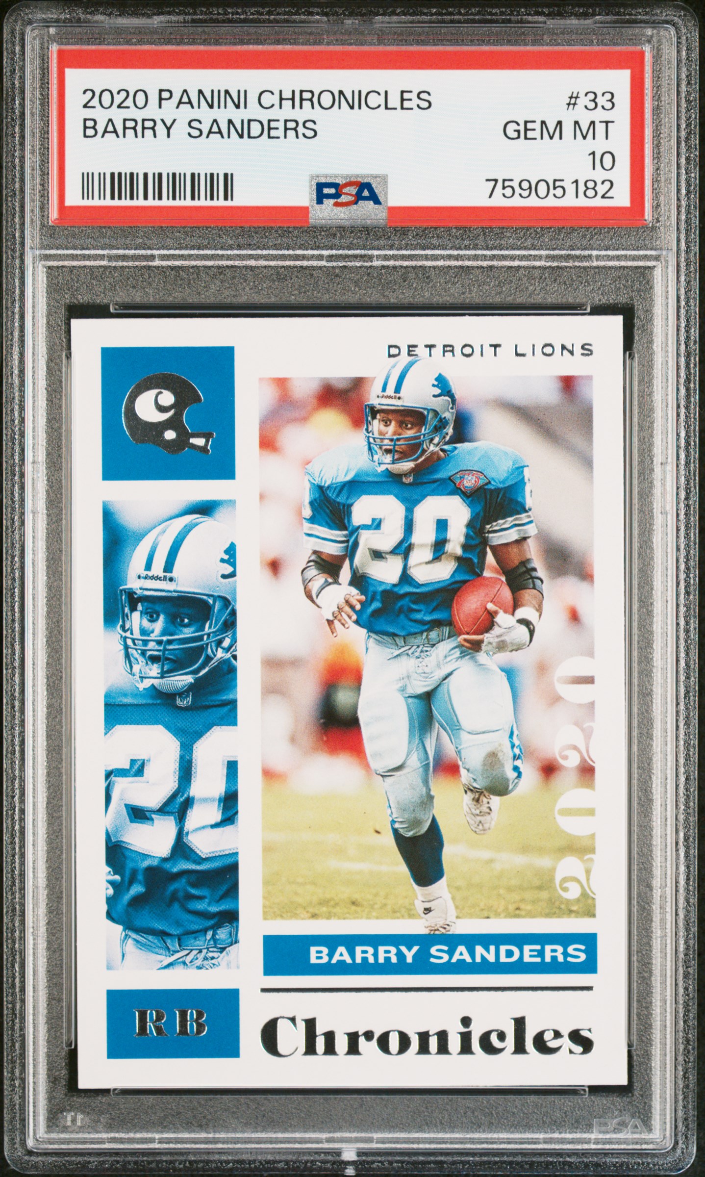 Barry Sanders 2020 Panini Chronicles Football Card #33 Graded PSA 10
