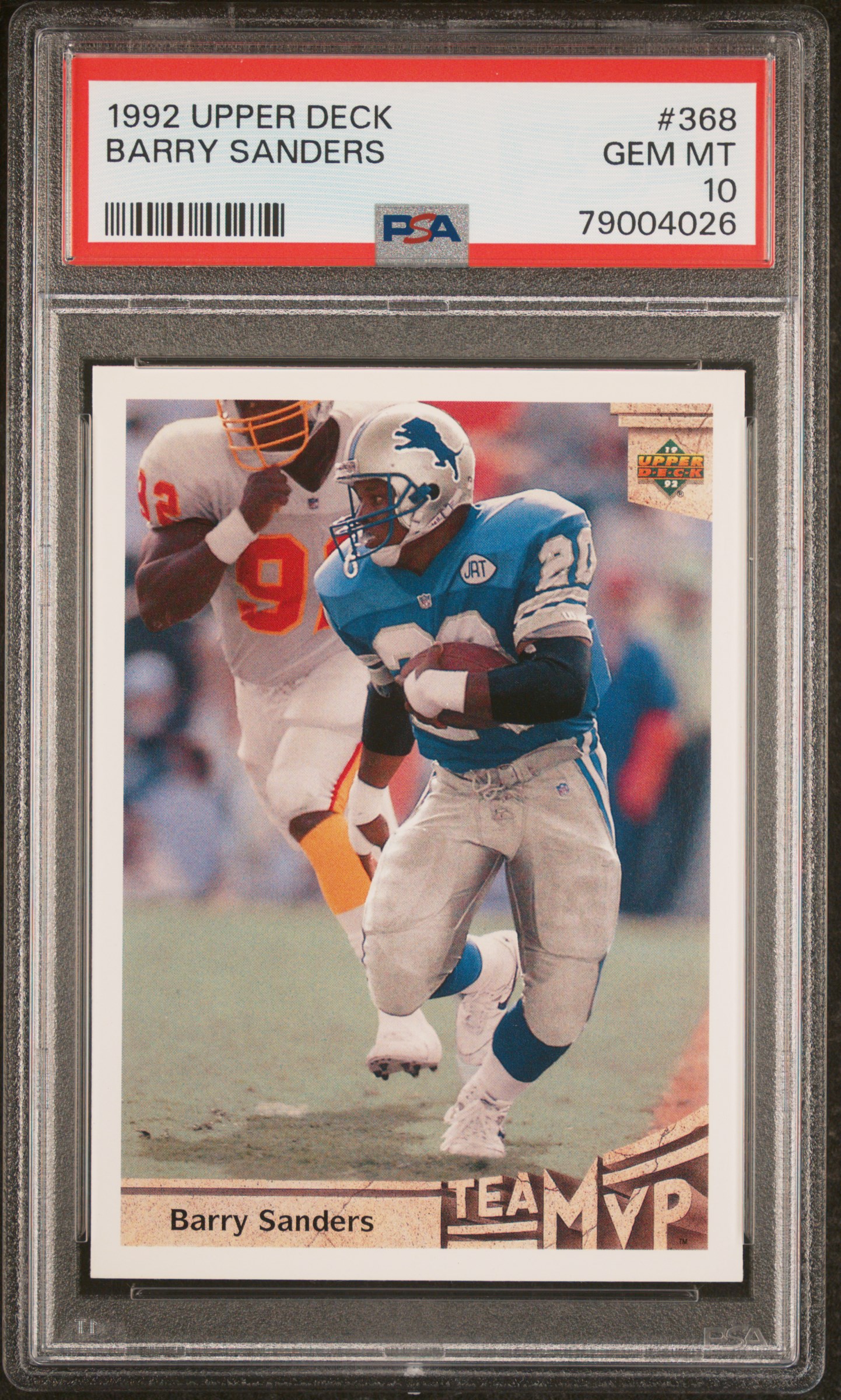 Barry Sanders 1992 Upper Deck Football Card #368 Graded PSA 10