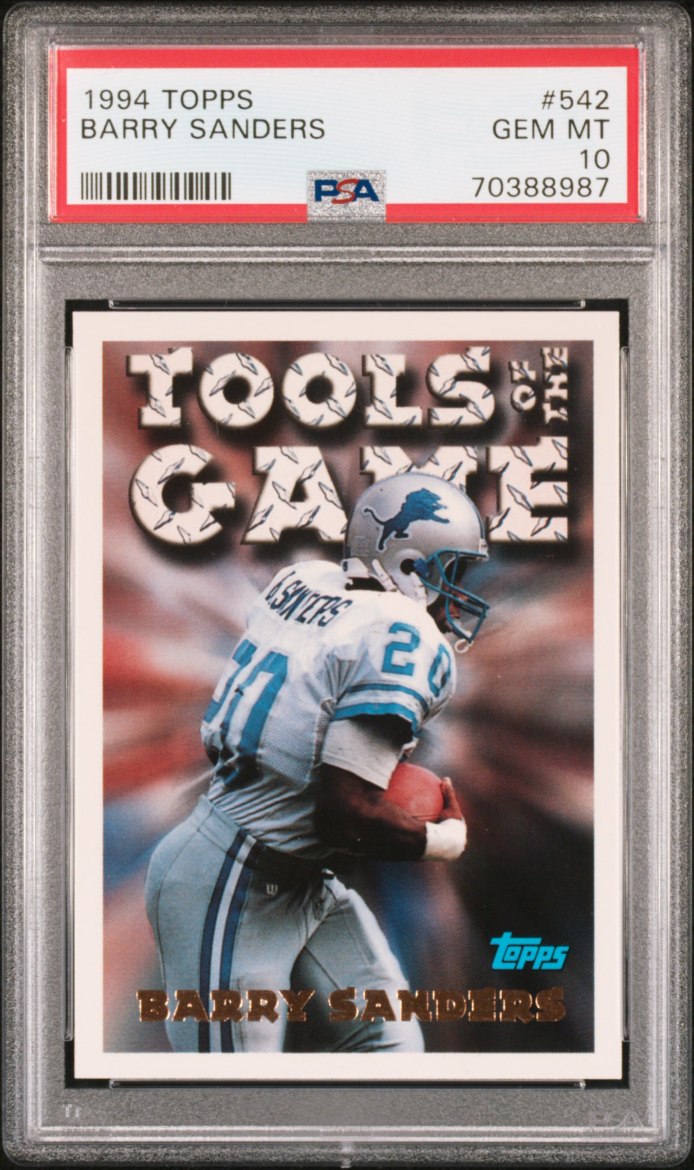 Barry Sanders 1994 Topps Tools of the Game Football Card #542 Graded PSA 10