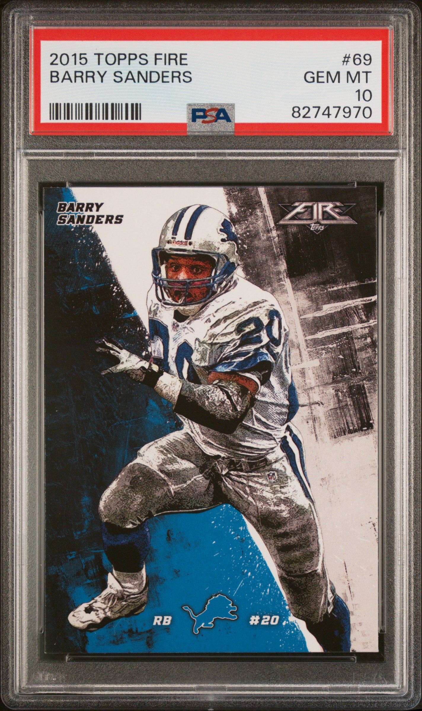 Barry Sanders 2015 Topps Fire Football Card #69 Graded PSA 10