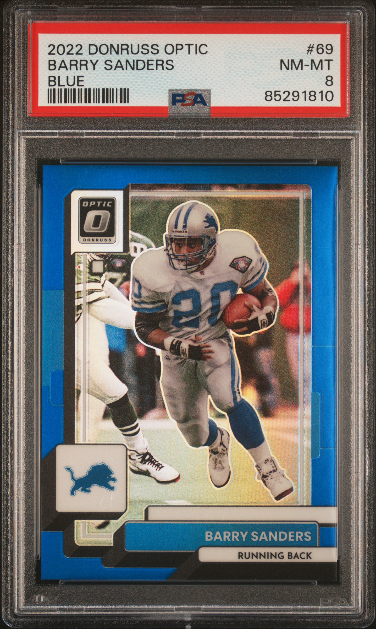 Barry Sanders 2022 Panini Donruss Optic Blue Card #69 Graded PSA 8 149/179