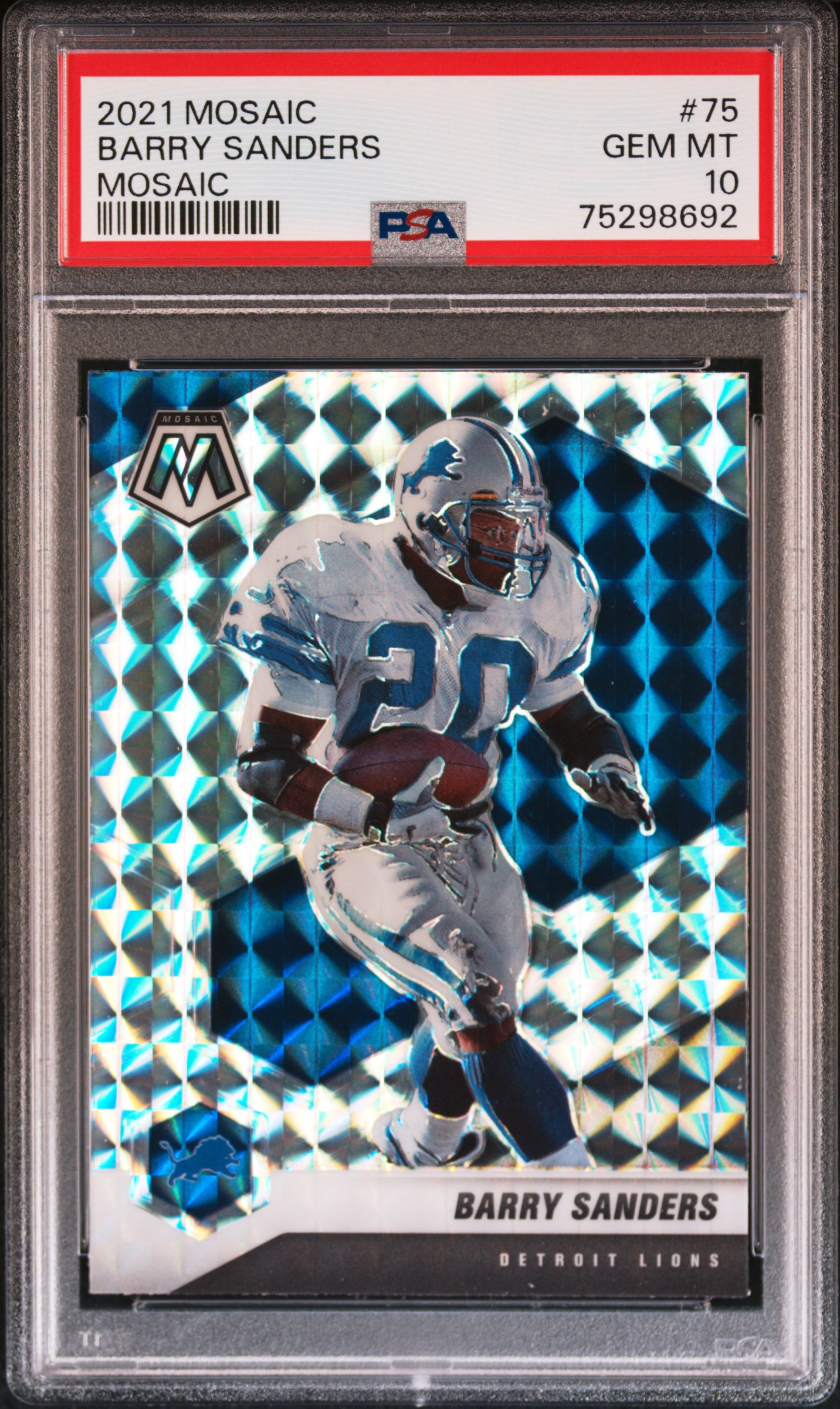 Barry Sanders 2021 Panini Mosaic Prizm Football Card #75 Graded PSA 10