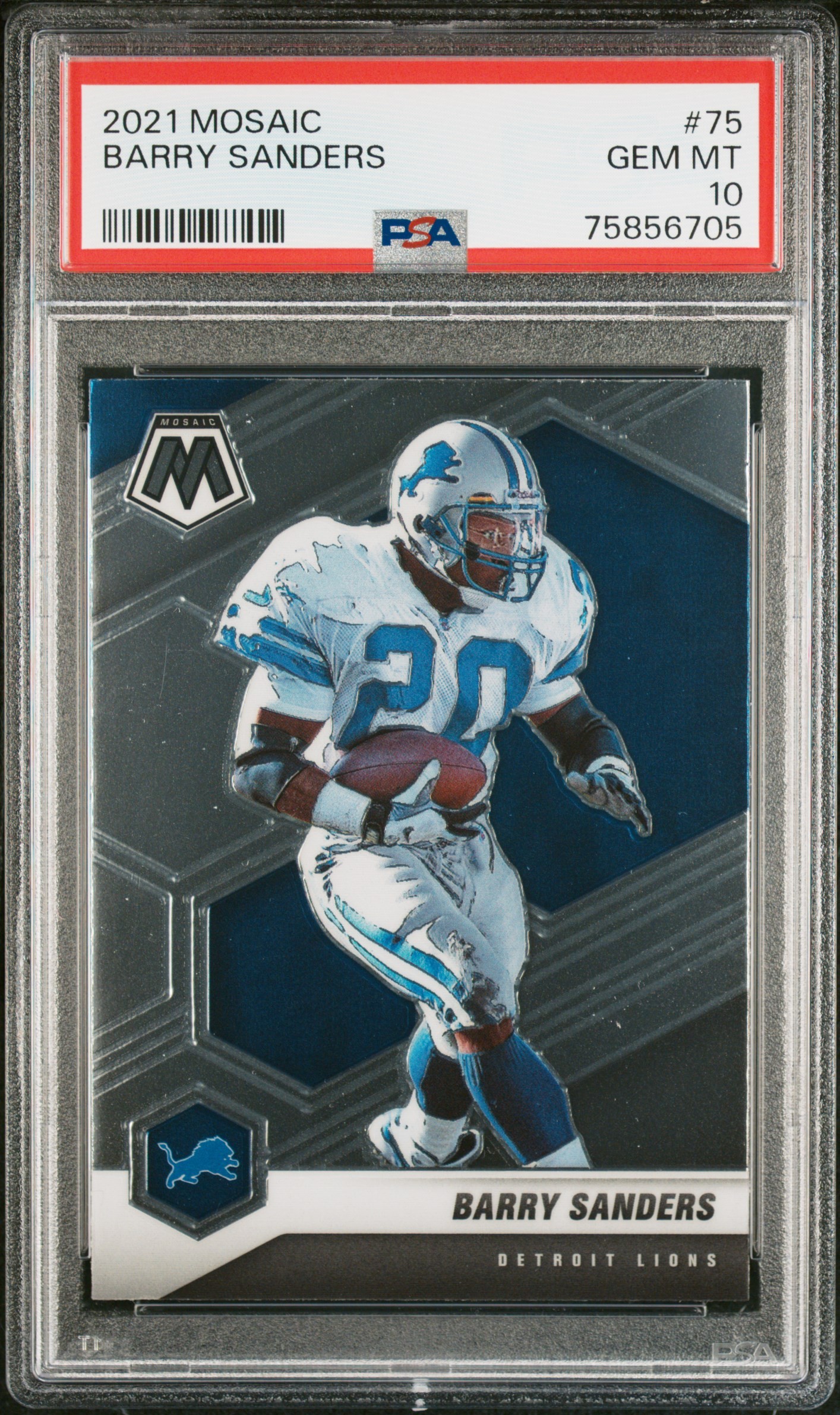 Barry Sanders 2021 Panini Mosaic Football Card #75 Graded PSA 10