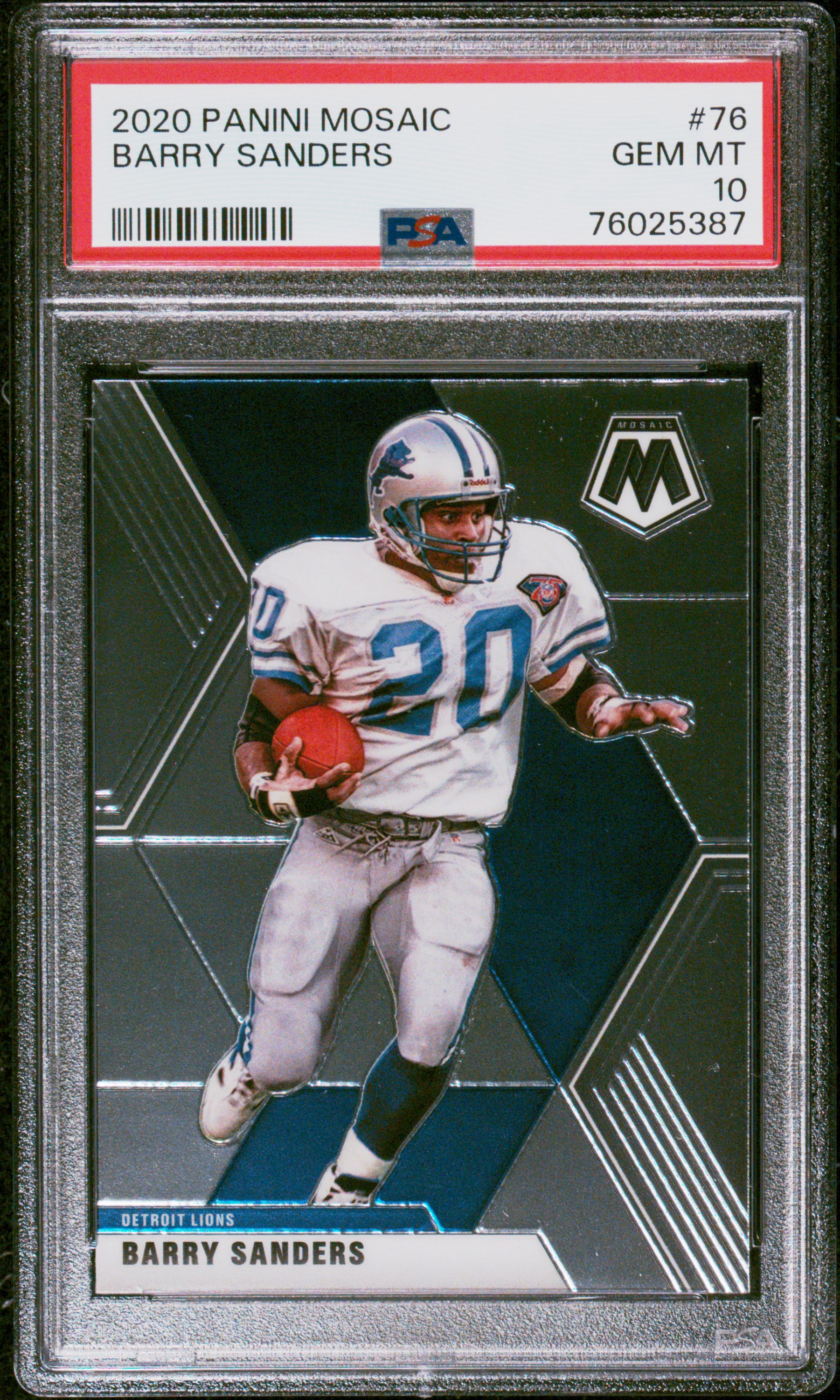 Barry Sanders 2020 Panini Mosaic Football Card #76 Graded PSA 10