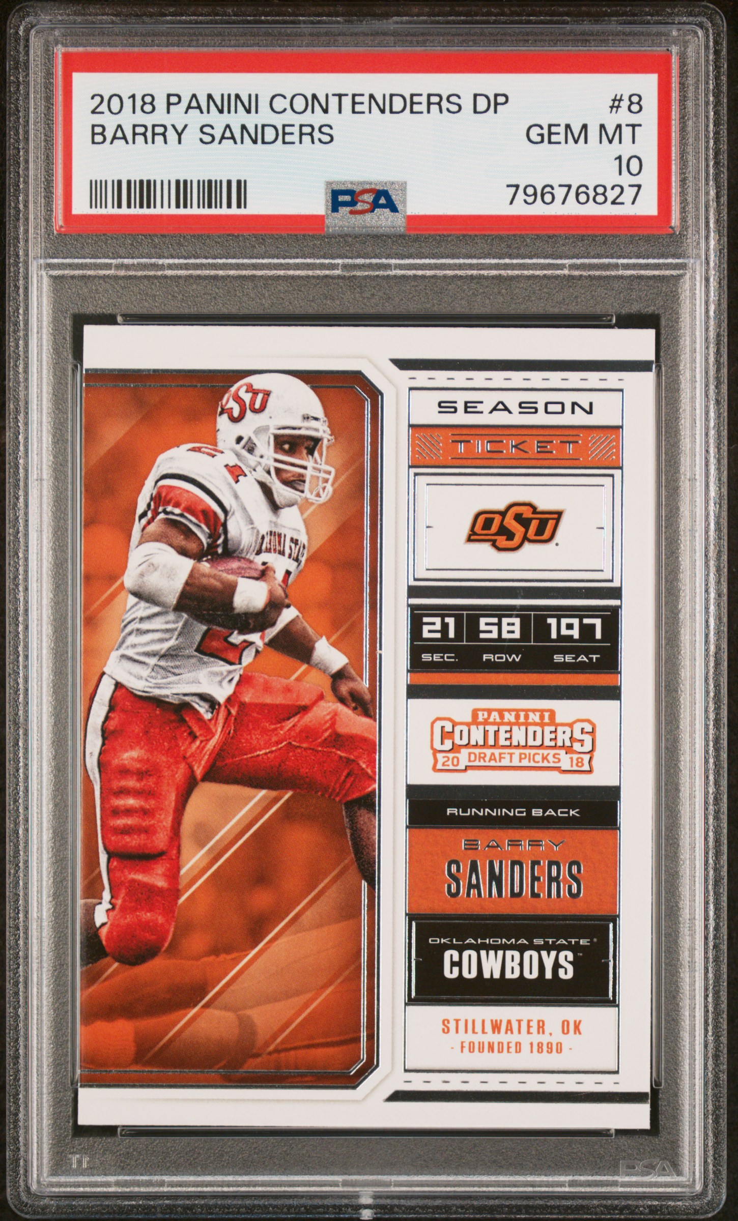 Barry Sanders 2018 Panini Contenders Draft Picks Football Card #8 Graded PSA 10