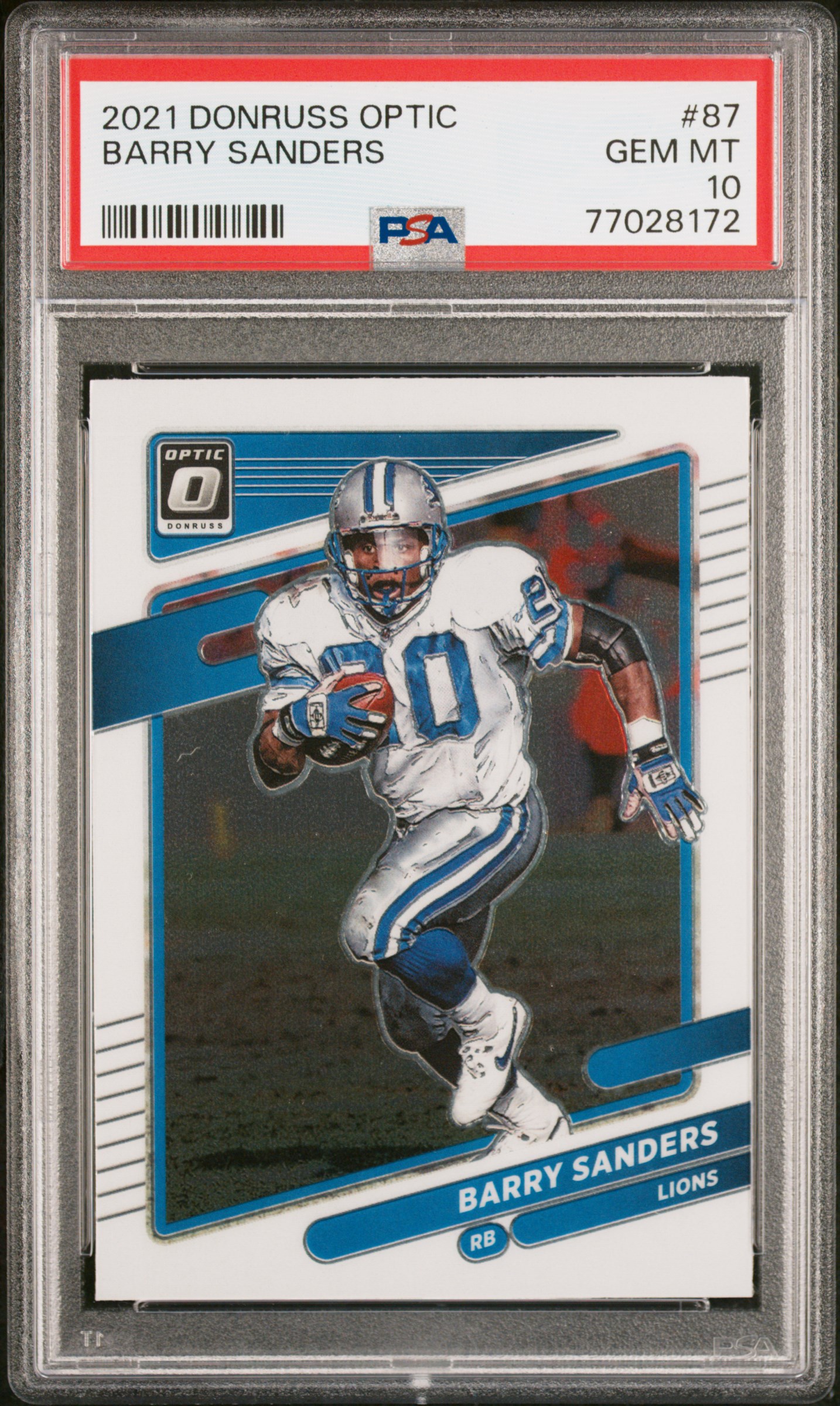 Barry Sanders 2021 Panini Donruss Optic Football Card #87 Graded PSA 10