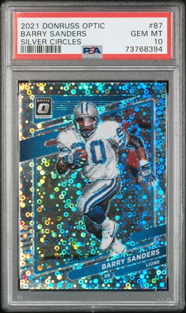 Barry Sanders 2021 Panini Donruss Optic Silver Circles Card #87 PSA 10 122/125