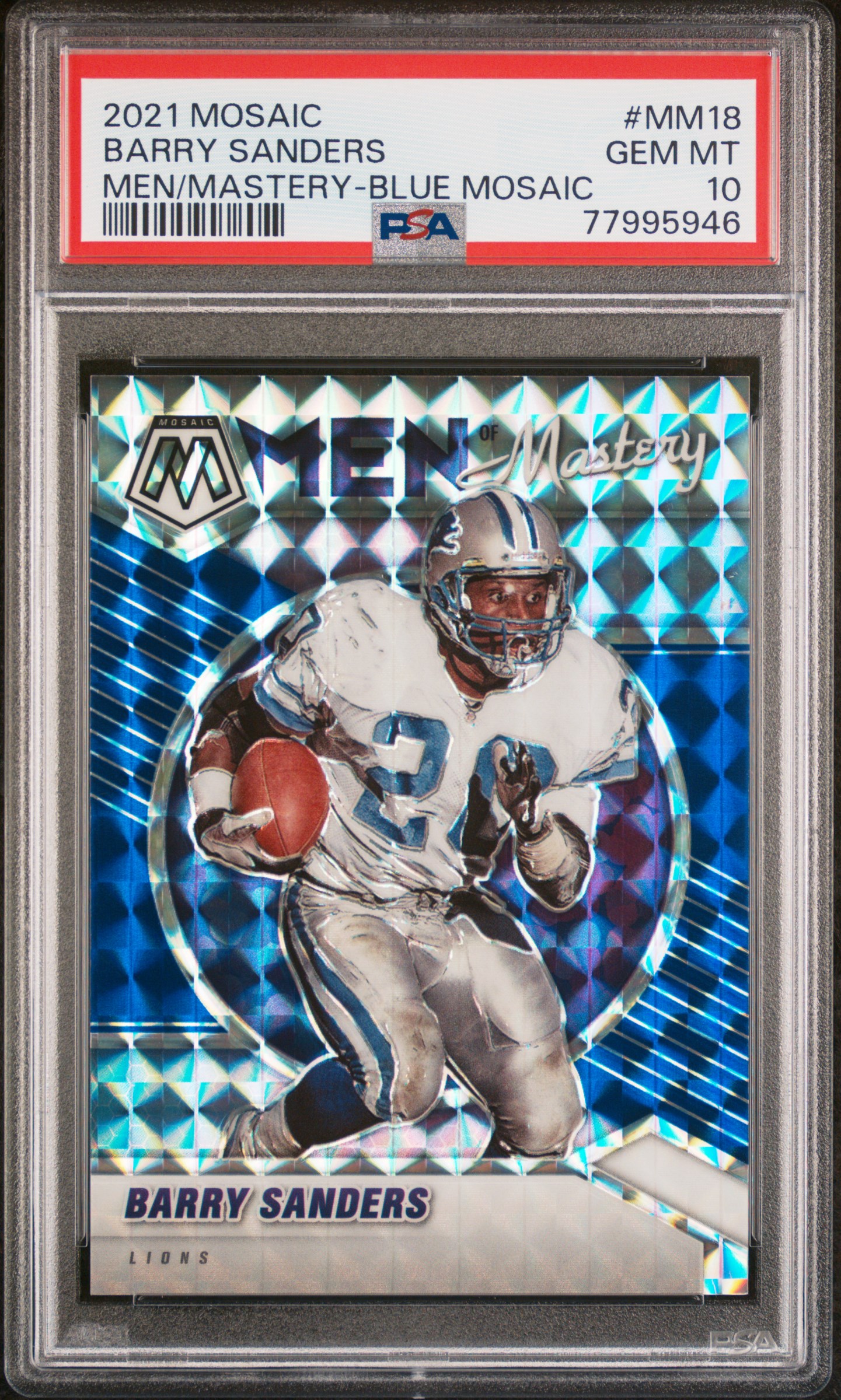 Barry Sanders 2021 Panini Blue Mosaic Football Card #MM18 Graded PSA 10 79/99