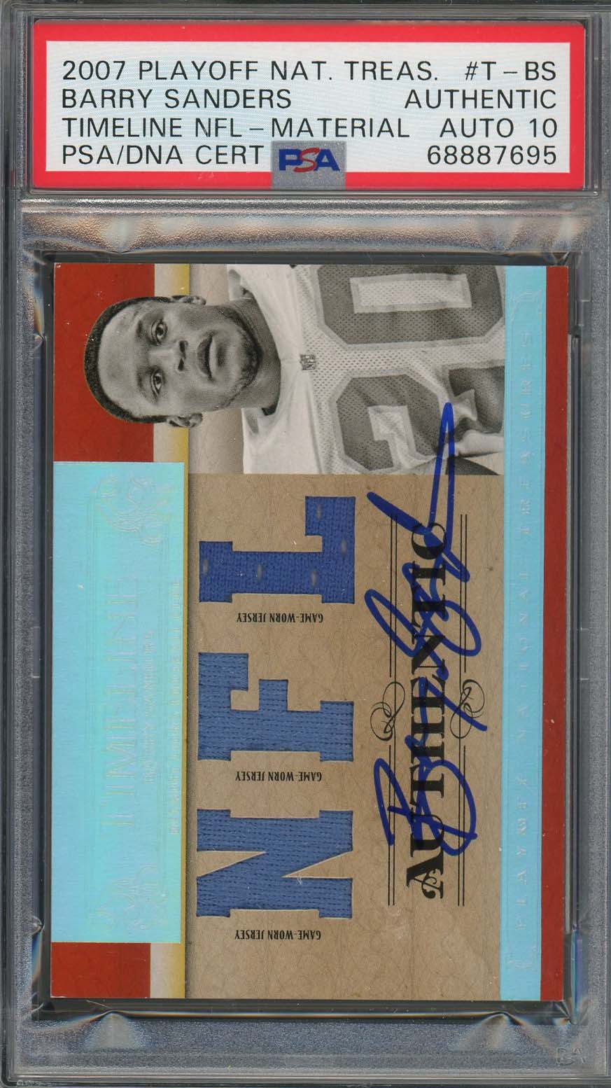 Barry Sanders 2007 Playoff National Treasures Game Used Signed Card Auto PSA 10