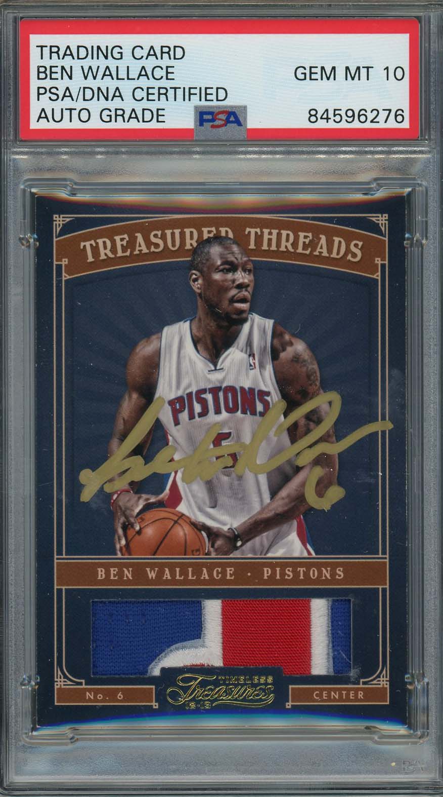 Ben Wallace Autographed 2012 Panini Game Worn Jersey Signed Card PSA 10 Auto /10