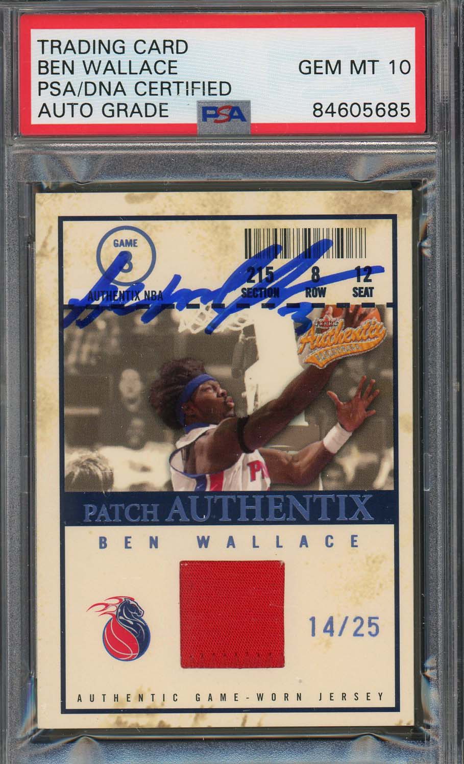 Ben Wallace Autographed 2004 Fleer Basketball Rookie Card PSA Auto 10 14/25 Ben Wallace Autographed 2004 Fleer Basketball Rookie Card PSA Auto 10 14/25