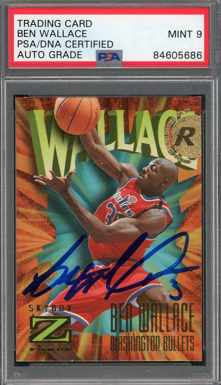 Ben Wallace Autographed 1997 Skybox Z-Force Signed Rookie Card #165 PSA Auto 9 Ben Wallace Autographed 1997 Skybox Z-Force Signed Rookie Card #165 PSA Auto 9