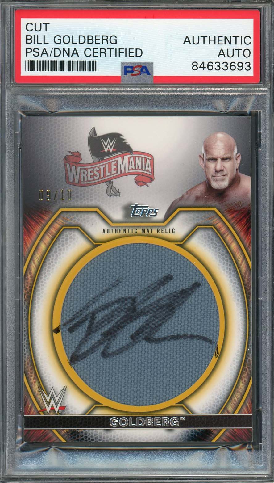 Bill Goldberg Autographed 2021 WWE Topps Mat Relic Gold Card PSA Auto 9/10