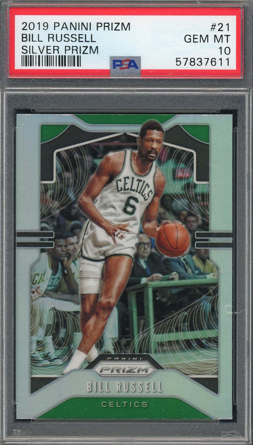 Bill Russell 2019 Panini Prizm Silver Basketball Card #21 Graded PSA 10