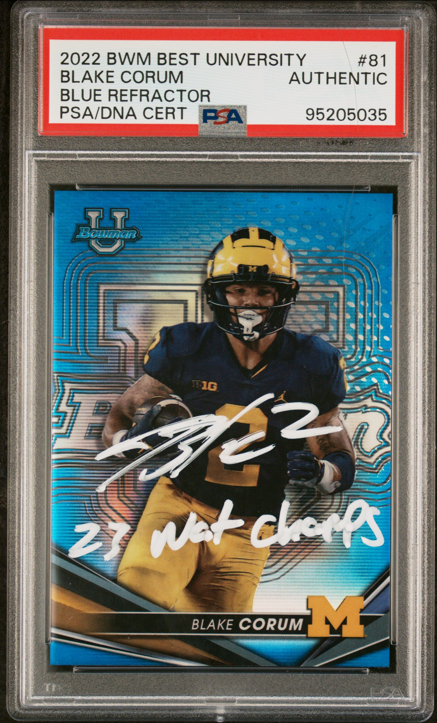 Blake Corum 2022 Bowman Best Blue Refractor Rookie Card #81 Auto PSA 63/150