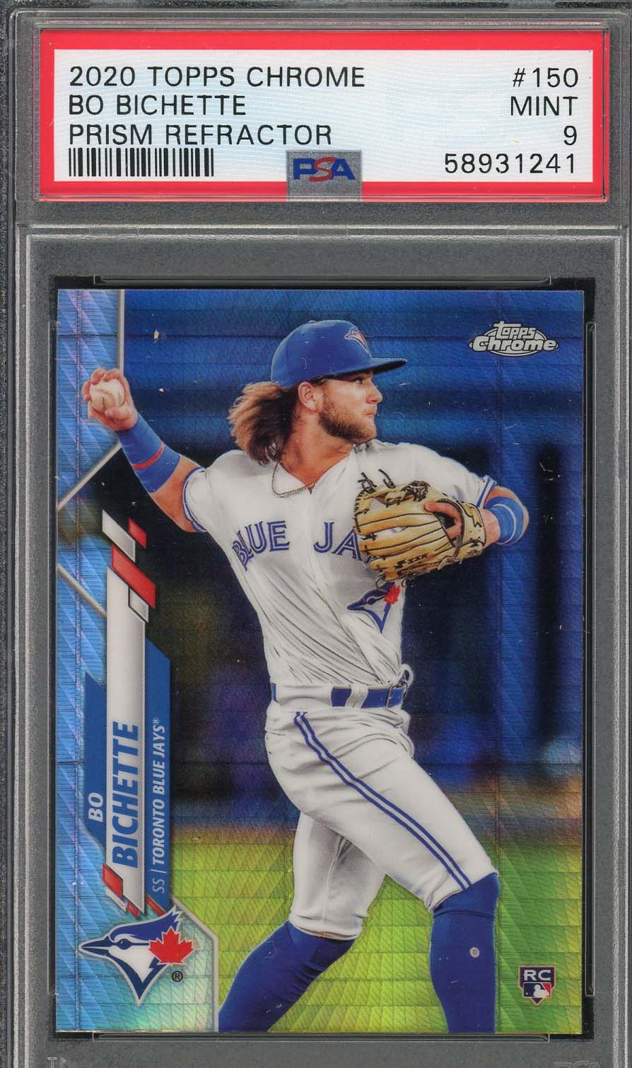 Bo Bichette 2020 Topps Chrome Prism Refractor Rookie Card #150 Graded PSA 9 Bo Bichette 2020 Topps Chrome Prism Refractor Rookie Card #150 Graded PSA 9