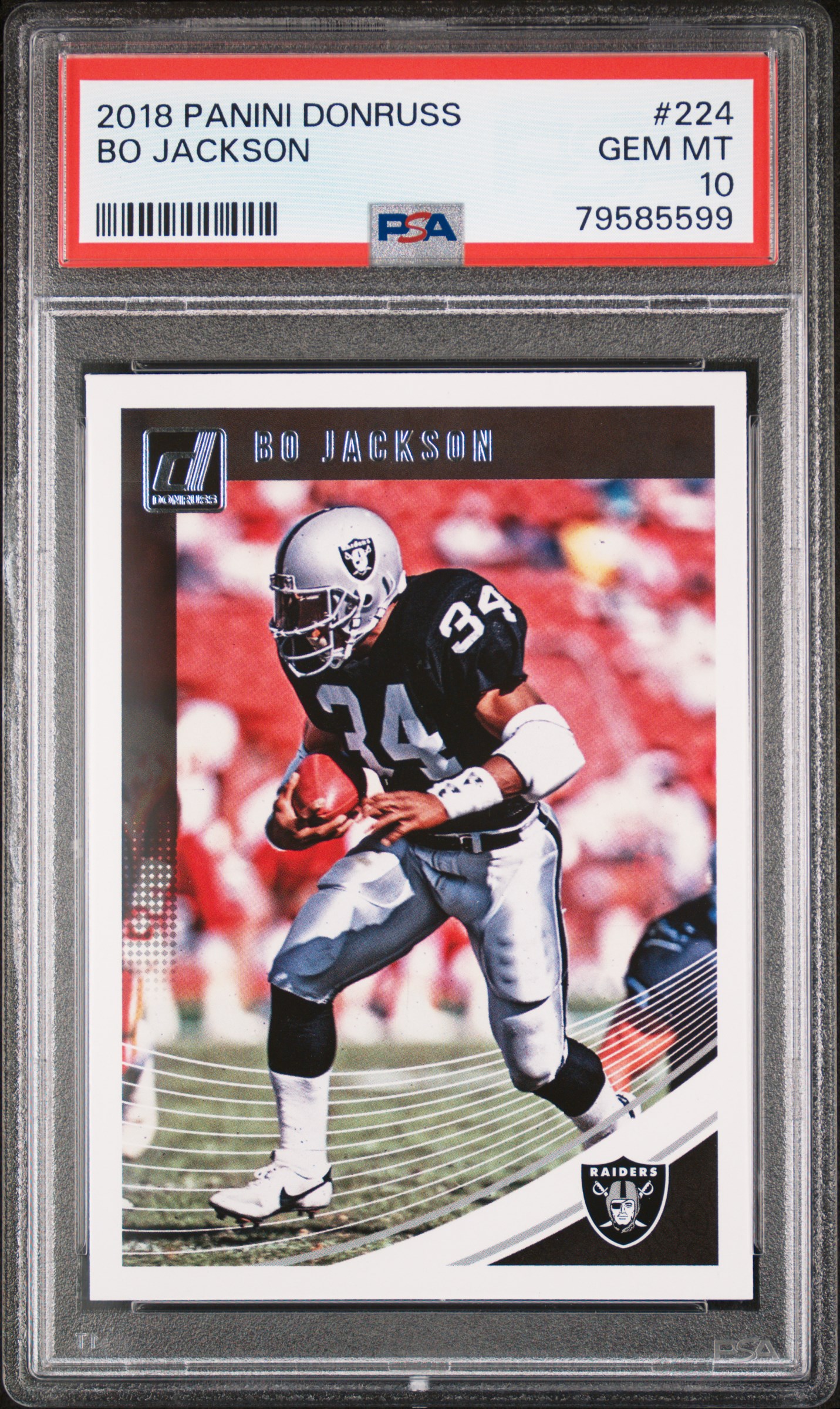 Bo Jackson 2018 Panini Donruss Football Card #224 Graded PSA 10