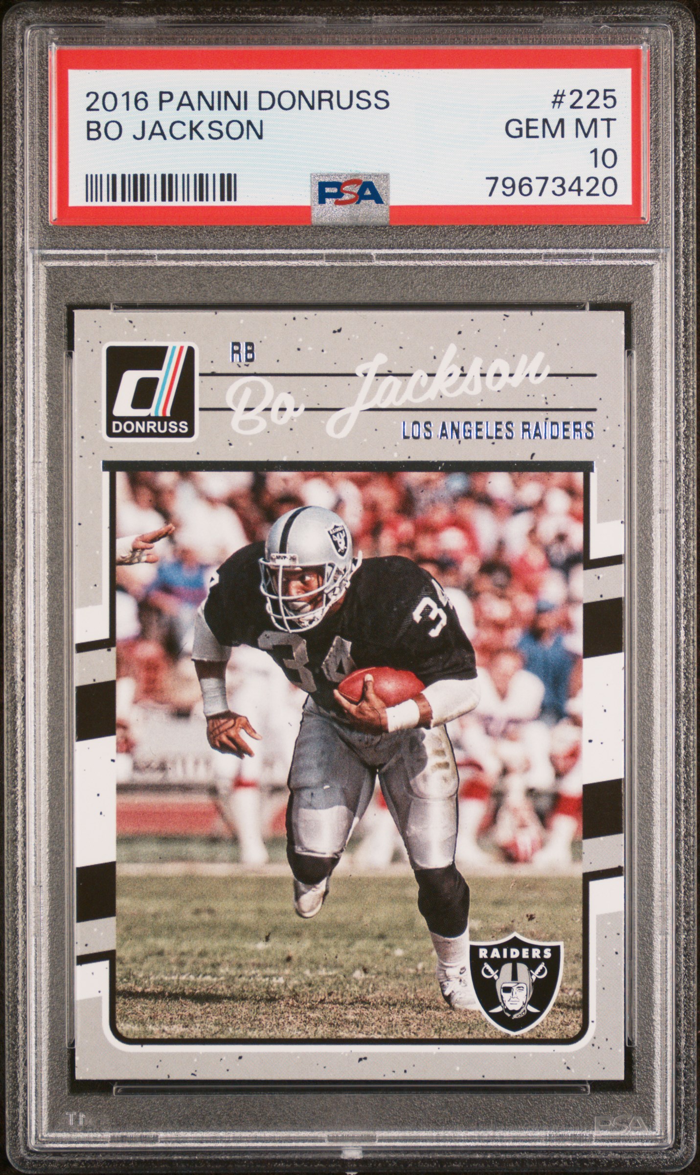 Bo Jackson 2016 Panini Donruss Football Card #225 Graded PSA 10