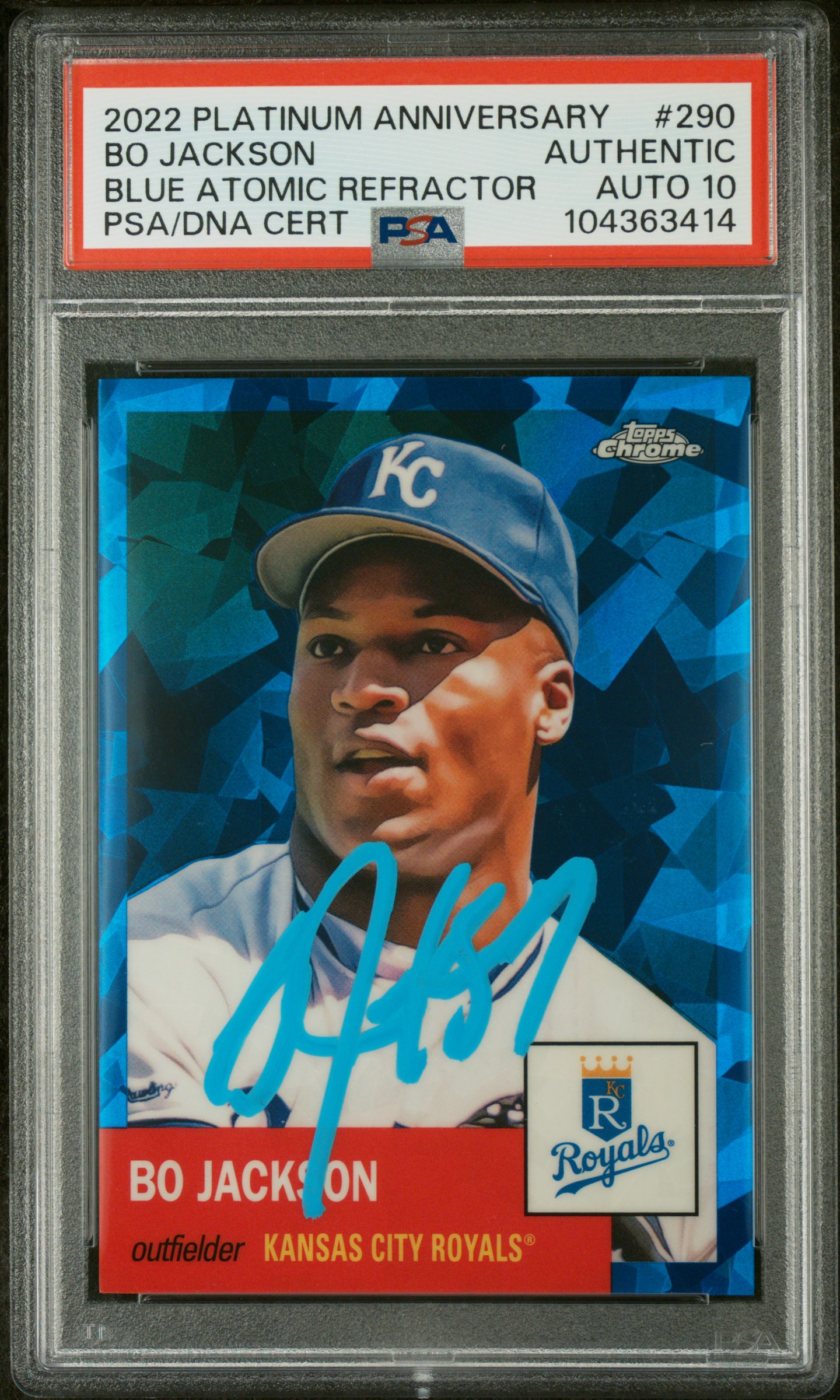 Bo Jackson 2022 Topps Chrome Blue Atomic Refractor Card #290 Auto PSA 10 36/100